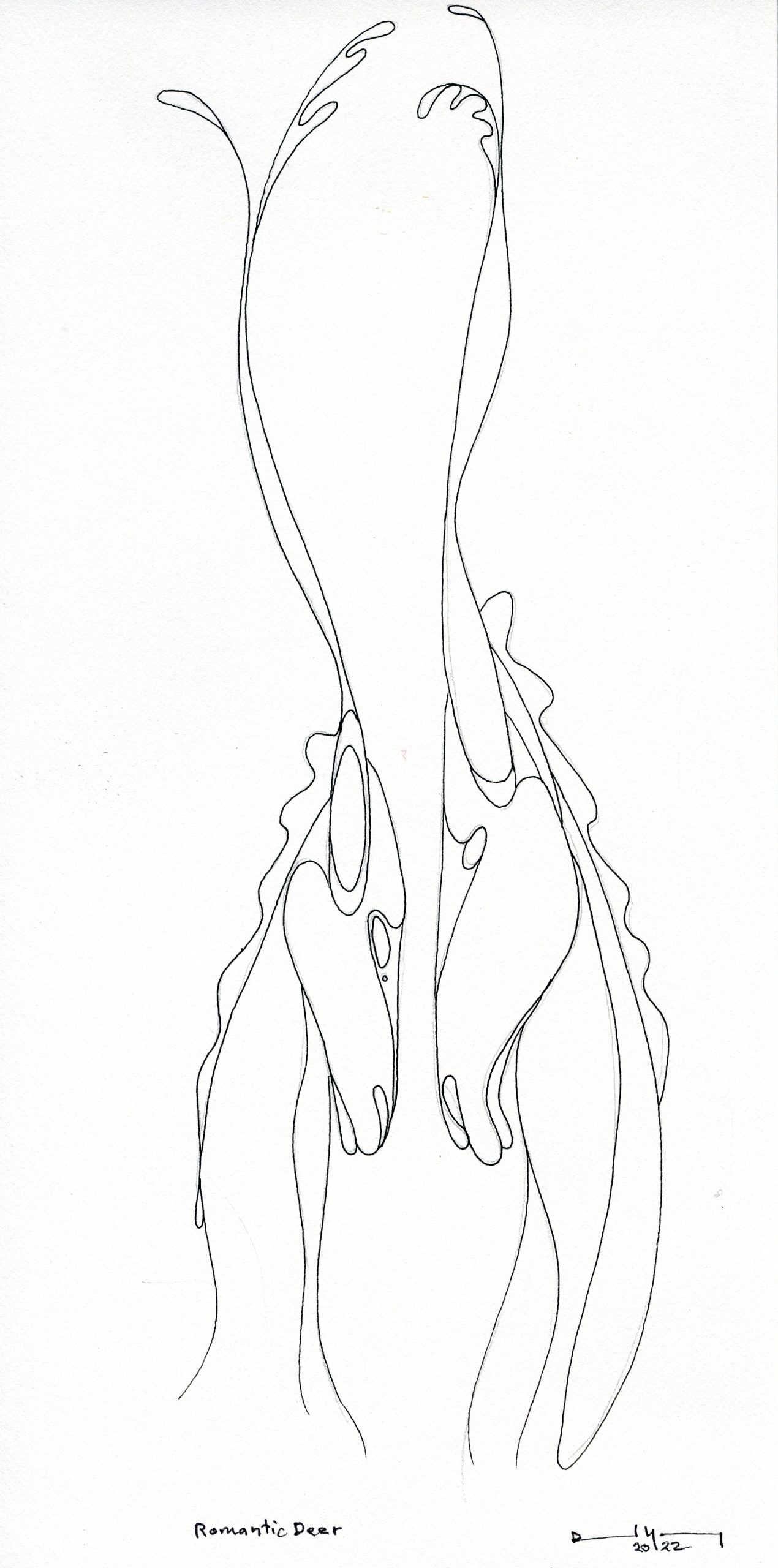 Romantic Deer.Pen & Ink Drawing.2022.�395.