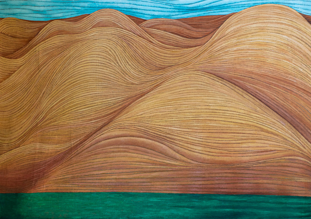 Sand Dunes Over Fields, 2019, 63 1_2_ wide x 45_ tall, acrylic on linen canvas
